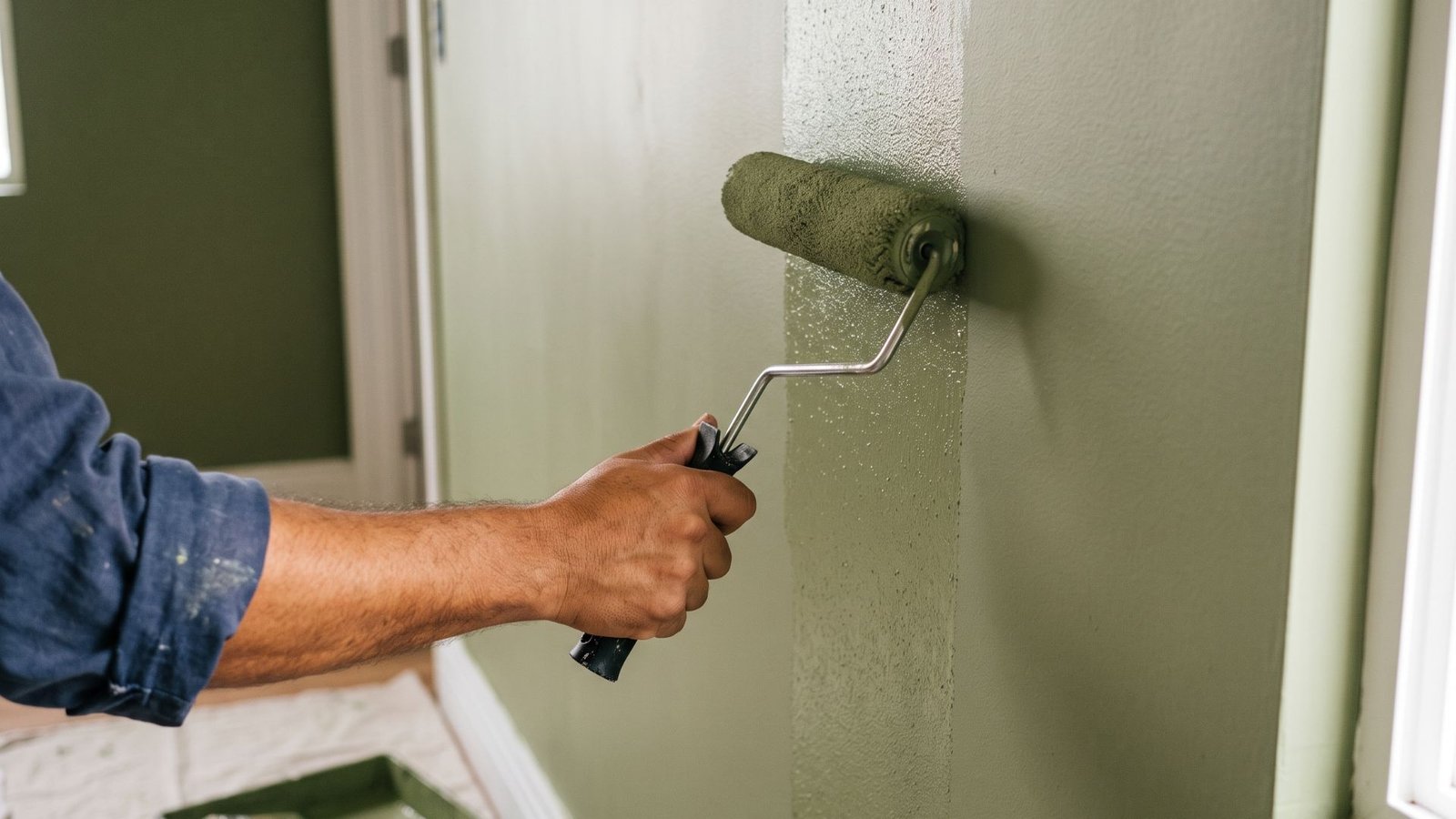 Detalhe de aplicação profissional de revestimento